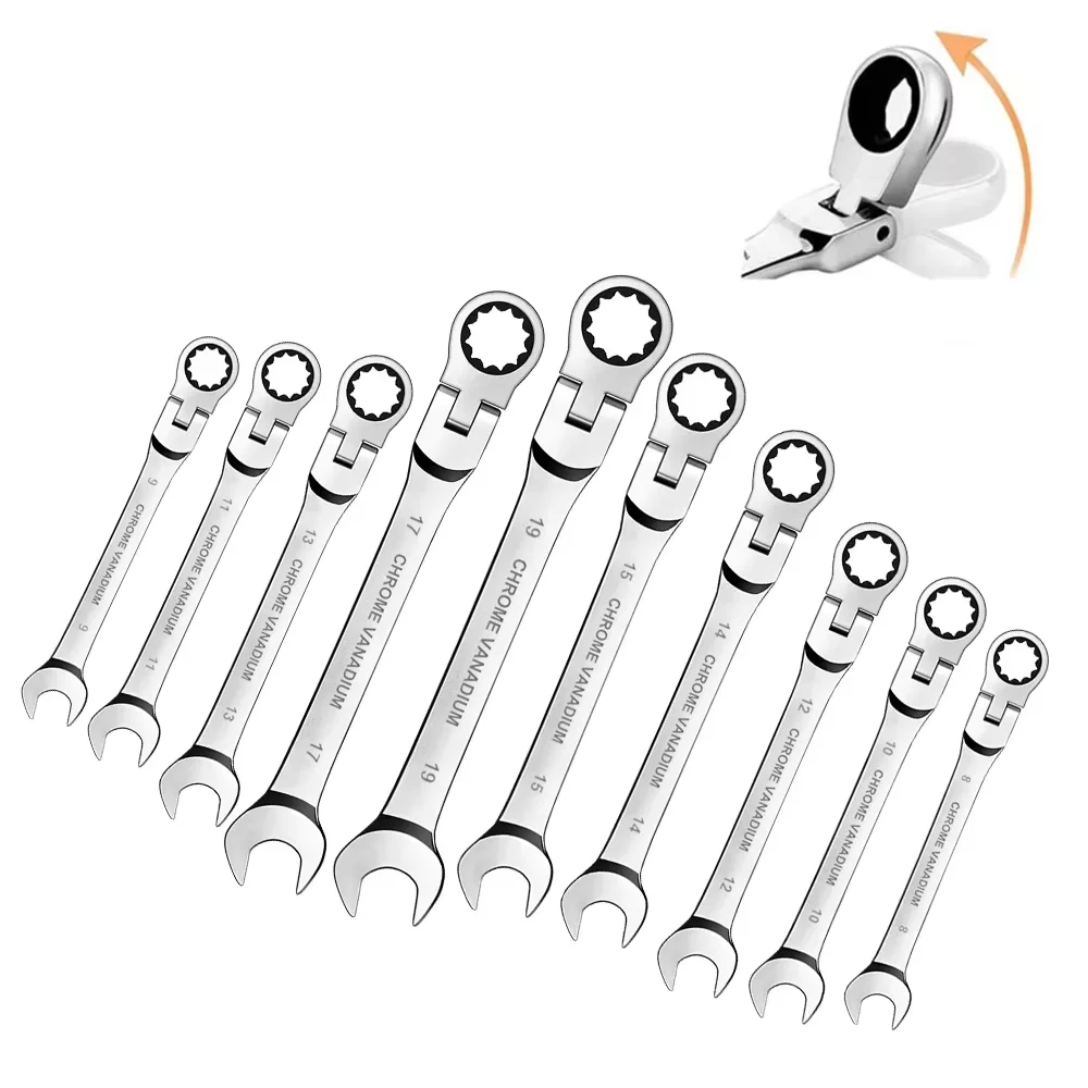 Flex-head Ratcheting Wrench Set,1Pcs Metric 6-24mm Chrome Vanadium Steel Universal Spanners for Car Repair Hand Tools