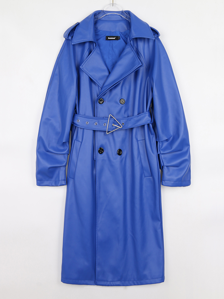 Lautaro-Langer Trenchcoat aus Kunstleder für Damen, Gürtel, zweireihig, luxuriös, elegant, modisch, Frühling, Herbst, 2022