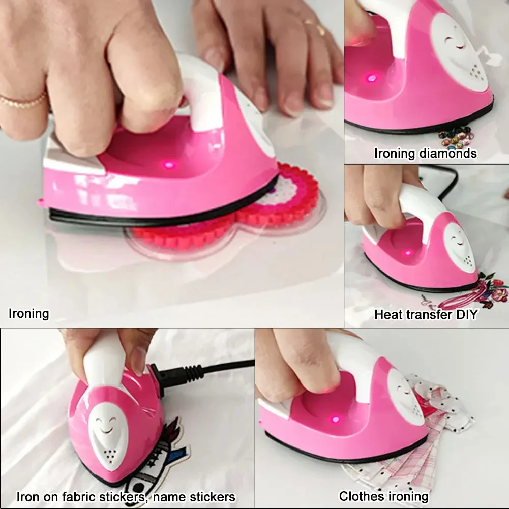 Diy handheld mini ferro portátil elétrico mini máquina de imprensa de calor versátil aquecimento rápido para perfuração quente nome pano adesivos