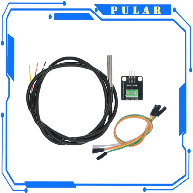Cable de Sensor Digital PLR resistente al agua, 100CM, Kit de módulo de temperatura DS18B20, adaptador de Terminal de sonda de acero inoxidable Arduino