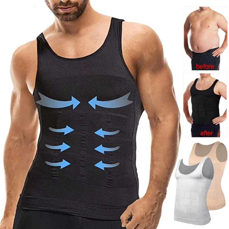 Colete modelador de emagrecimento masculino elástico corpo shapewear compressão abdominal sem mangas colete respirável fitness esporte moldar camisa