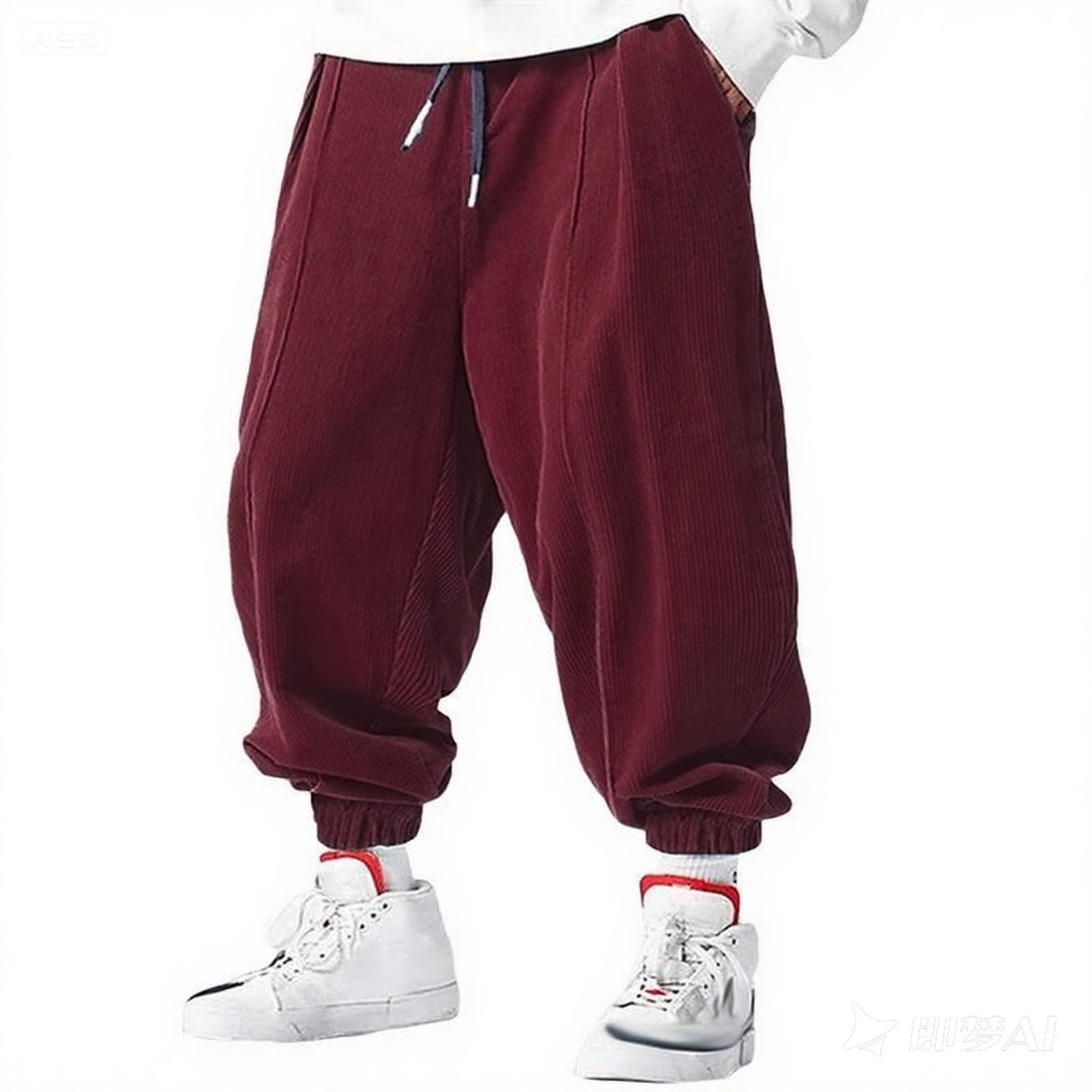 Calças masculinas casuais soltas com cordão de outono – moda estilo hip-hop de alta qualidade veludo premium – calças com punho moderno