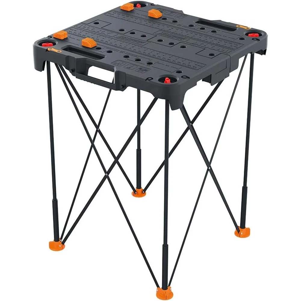 Folding Work Table Portable Lightweight Sturdy Workbench 300lbs Capacity Secure Legs Easy Storage Includes Clamps Link Locks