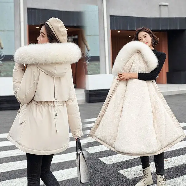 Parka para mujer, abrigo largo a la moda, Parkas con capucha y forro de felpa, nueva chaqueta de invierno ajustada con Cuello de piel, ropa cálida para la nieve, ropa acolchada