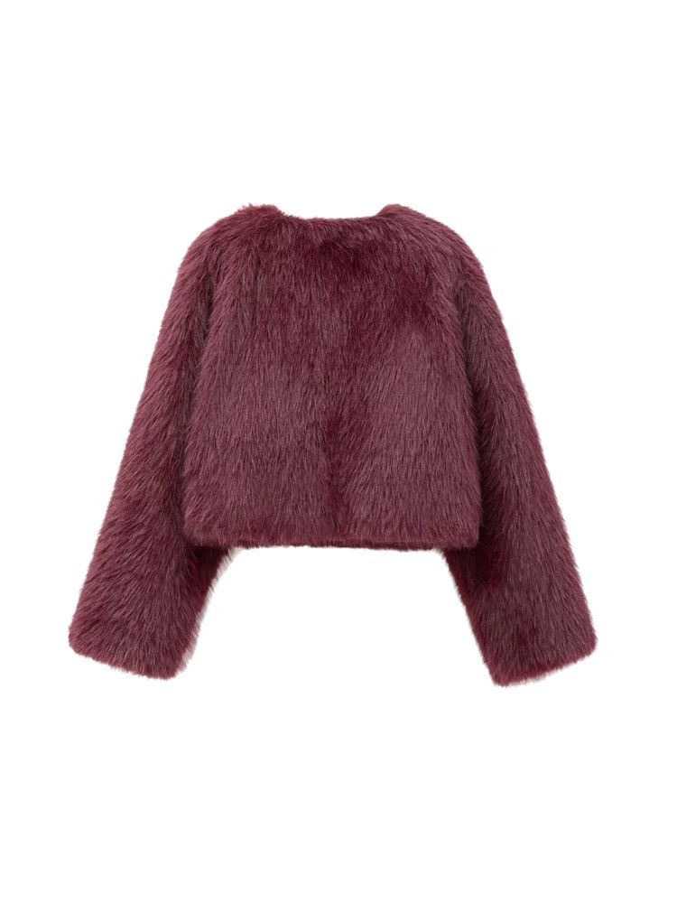 Veste courte épaisse et chaude en fausse fourrure pour femmes, col rond, manches longues, vêtements d'extérieur pour femmes, hauts chics, à la mode