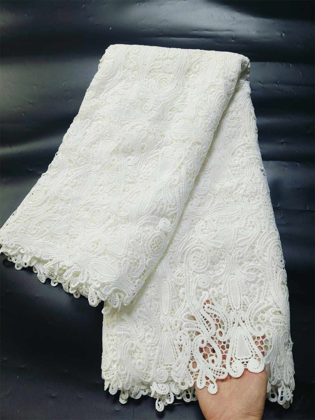 5 หลาล่าสุดผิวที่ดีที่สุดคุณภาพสีขาว Riche Guipure ลูกไม้ผ้าสําหรับชุดราตรี U_GE5618