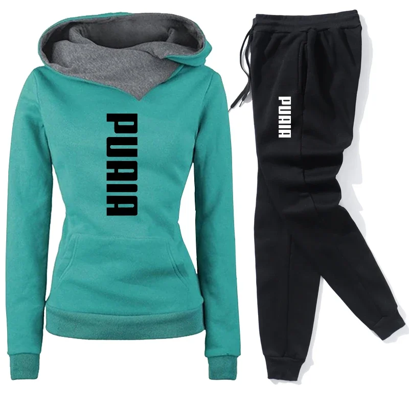 Chándal con capucha y pantalones para correr para mujer, conjunto de 2 piezas, sudadera informal diaria, ropa deportiva cálida de alta calidad para otoño e invierno