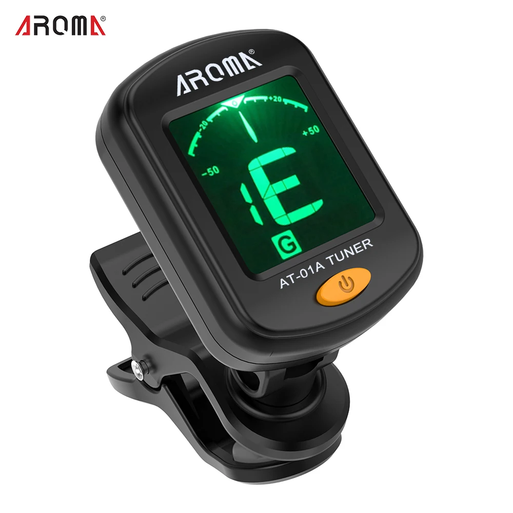 AROMA AT-01A Accordatore per chitarra Girevole Clip-on Sintonizzatore Display LCD per chitarra acustica cromatica Basso Ukulele Accessori per chitarra
