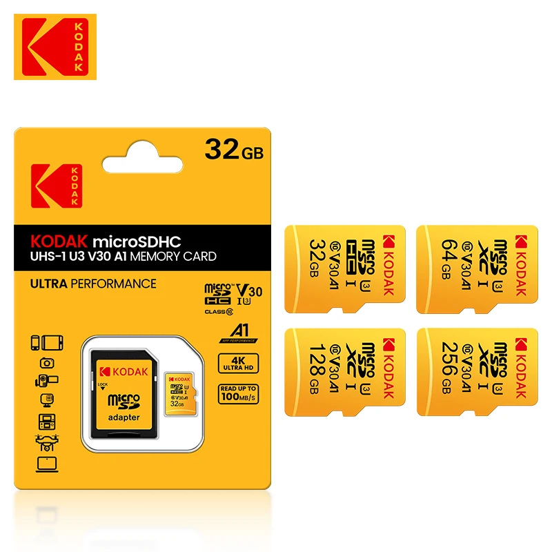 Original KODAK 32GB 64GB 128GB 256GB 64GB U3 4K Micro TF SD การ์ด 64G SDHC Mini microsd UHS-I C10 TF Trans Flash การ์ด
