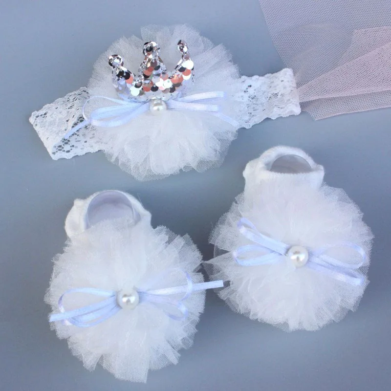 Conjunto de meias para cabeça de bebê, faixa de cabeça macia e confortável, faixa de cabeça com flor de coroa de bebê, meias de barco para crianças, meias de chão