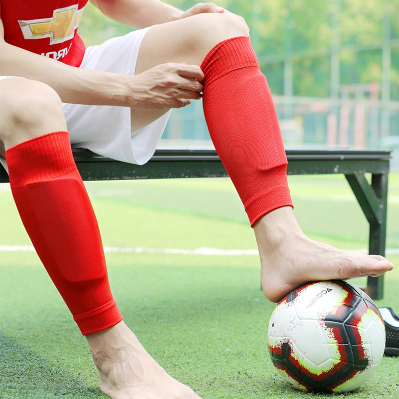Calcetines protectores de fútbol de alta elasticidad, sin pies, espinilleras para niños y adultos, mangas de soporte para piernas deportivas de fútbol, 1 par