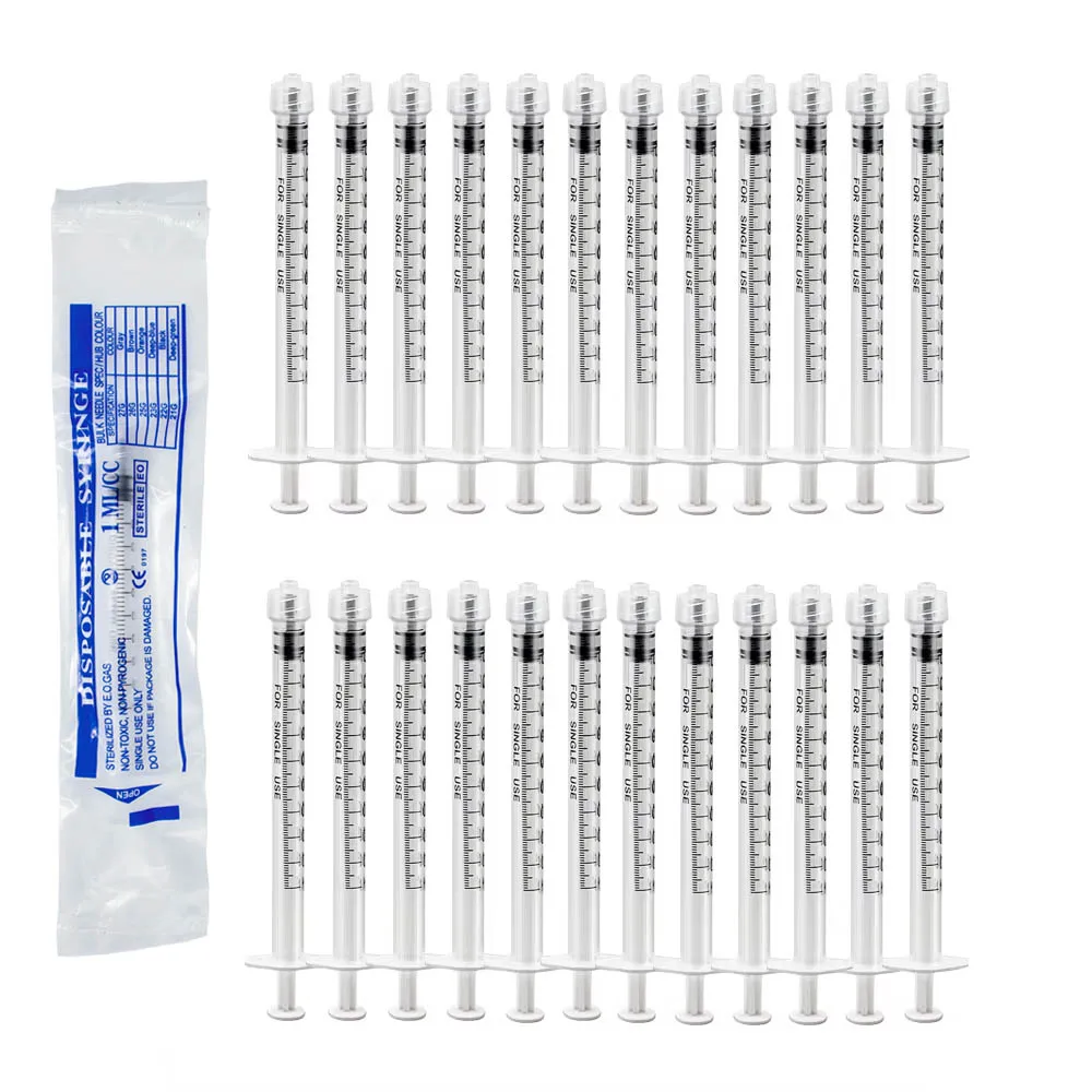Jeringas desechables Luer Lock de 1 ml/cc, jeringas de plástico esterilizadas envueltas individualmente, para uso en laboratorio, 100 unidades