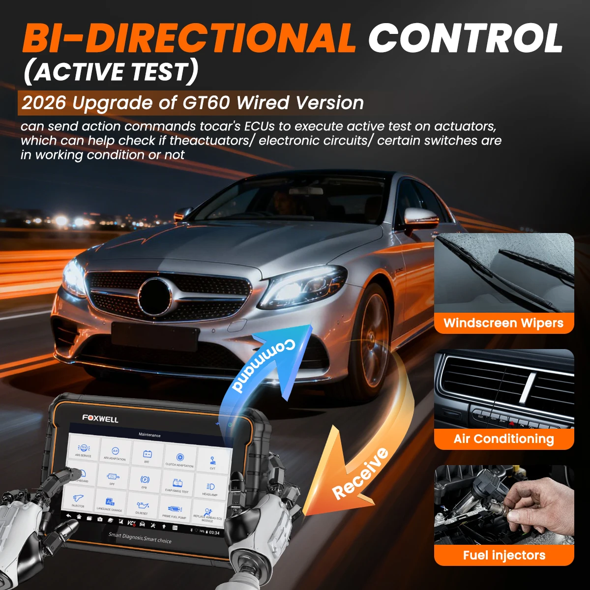 FOXWELL GT60 OBD2 Bluetooth Scanner automobile tous les systèmes 24 réinitialisation contrôle bidirectionnel professionnel OBD 2 Scanner automobile
