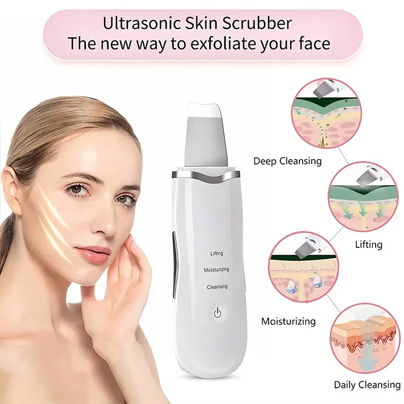 Purificador ultrassônico da pele, vibração profunda, limpador facial, pá, peeling, removedor de cabeça preta, massageador facial