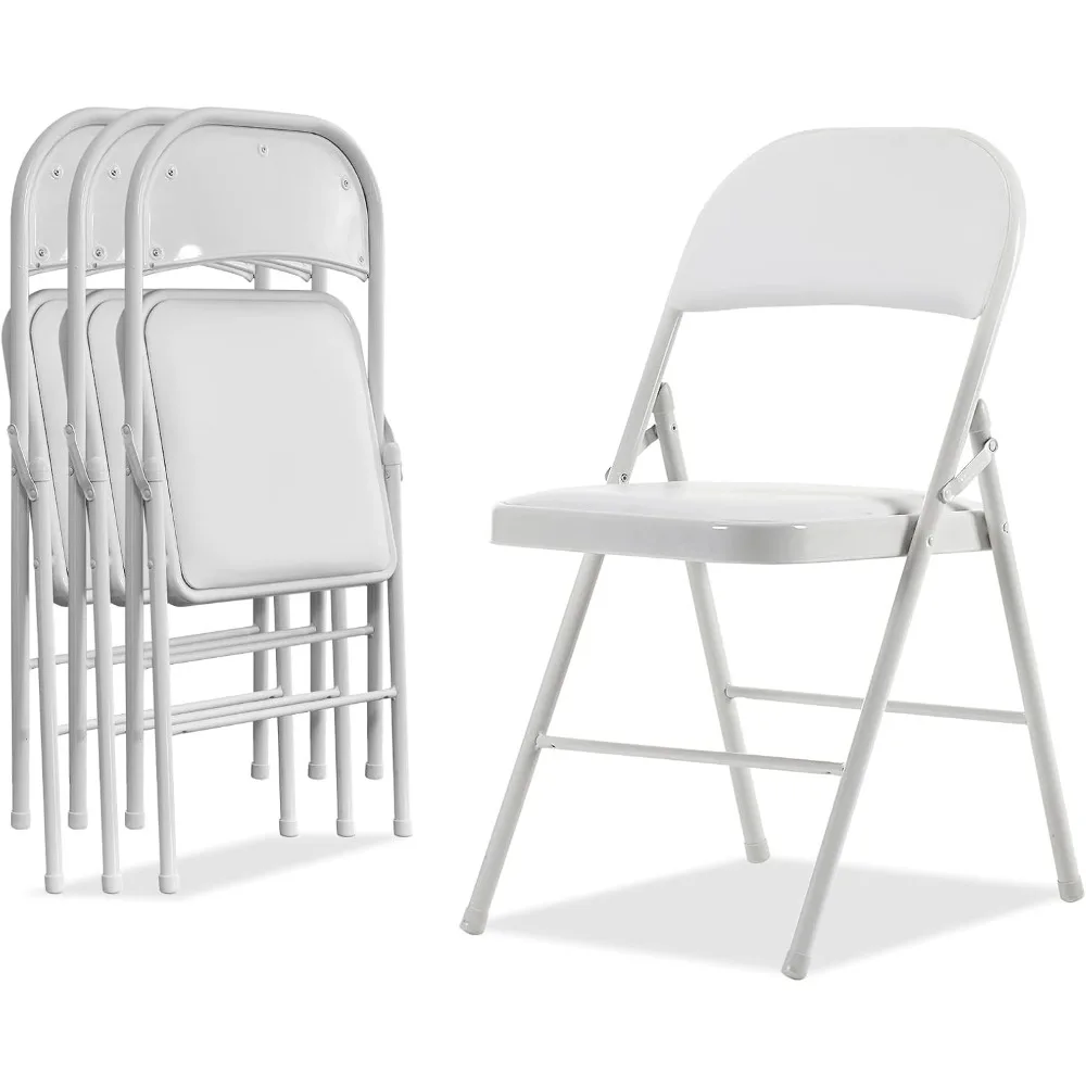 4 Pack White Folding Chairs with Padded Seats for Outdoor & Indoor, Portable Stackable Commercial Seat with Steel Frame