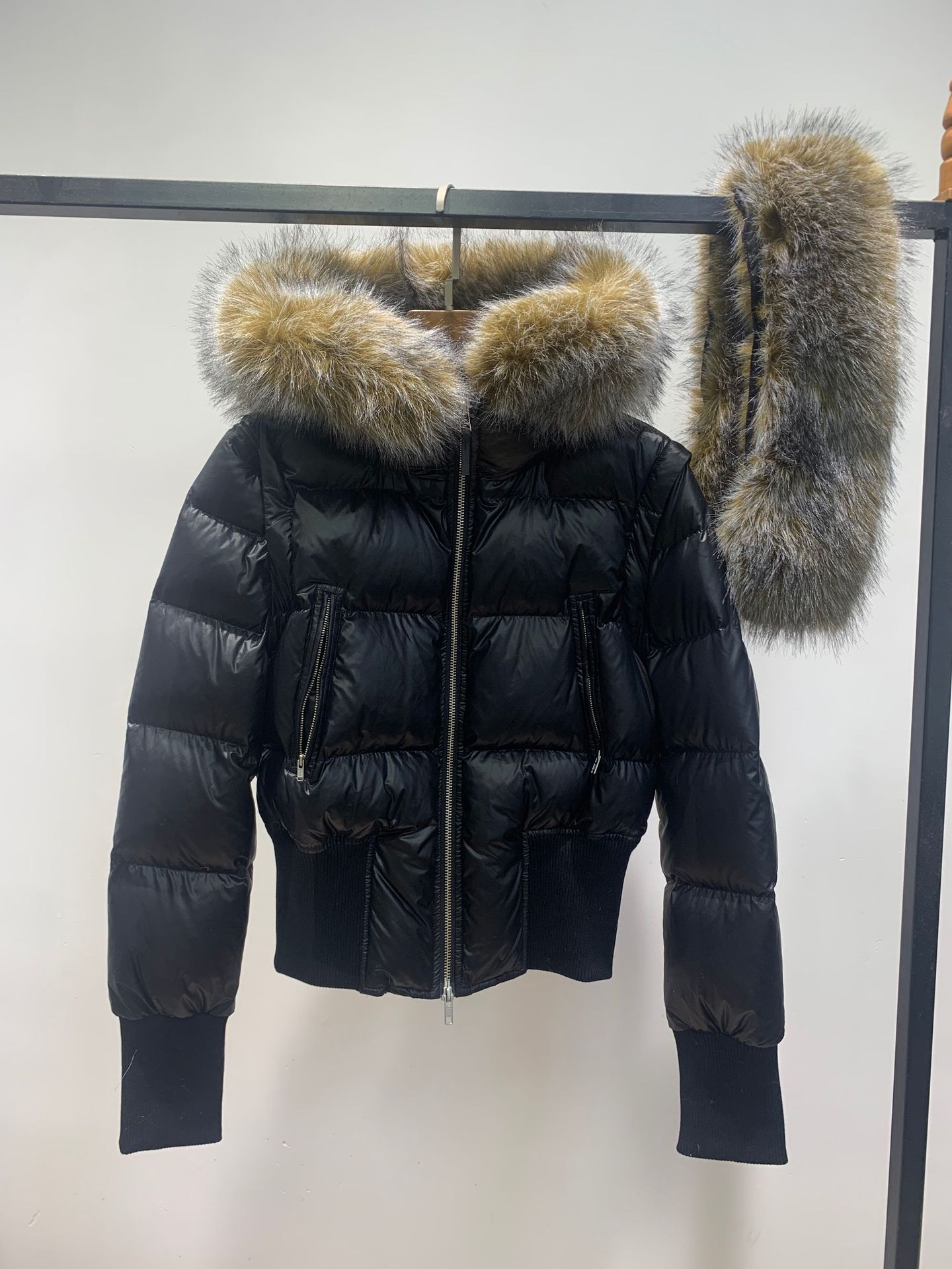 Manches détachables section courte col de cheveux doudoune tempérament mince hiver chaud moelleux doudoune femme 2024 hiver nouveau