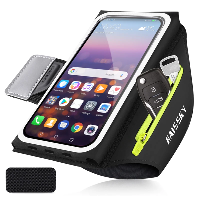 HAISSKY Stereoscopische Running Tassen Voor iPhone 16 Pro Max 16 Plus 16E Mannen Vrouwen Rits Oortelefoon Zak Outdoor Sport Armband tassen