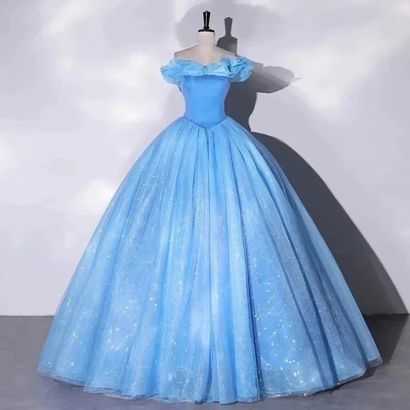 Бальное платье с открытыми плечами, Vestidos, модное блестящее платье Золушки для дня рождения