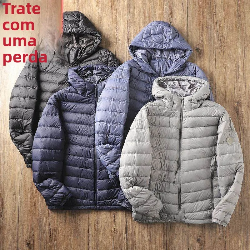 Jaqueta Casual Masculina Leve com Capuz, Casaco Curto de Cor Pura, Aquecido, Com Enchimento de Aodão, Moda Slim Fit para Pr...