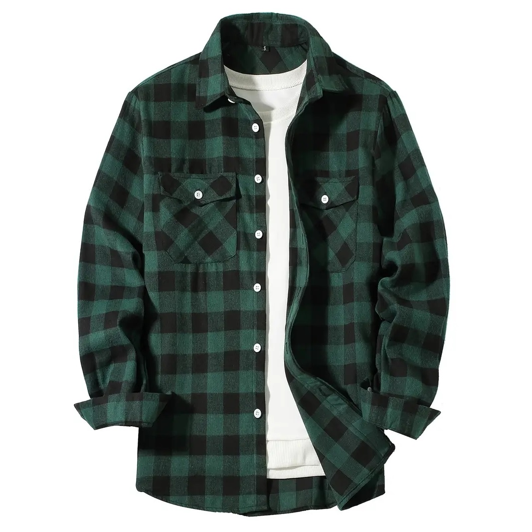 Camisas masculinas único breaste clássico xadrez inteligente casual camisa de flanela manga comprida peito dois bolsos design primavera outono masculino topos