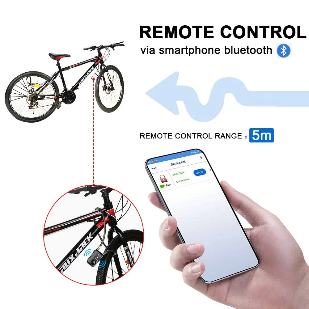 Camluxy Bike Alarm Lock 110dB Security Smart Bluetooth Remote Control Bicycle Lock  Anti-Theft Vibration for Motor Waterproof