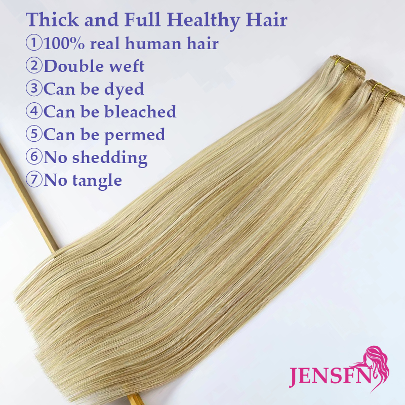 JENSFN Recht 100% Echt Menselijk Haar Inslag Bundels Extensions 50 g/stks 16 "-24" Remy Natuurlijk Haar Naaien In Weeft Bruin Blonde Kleur
