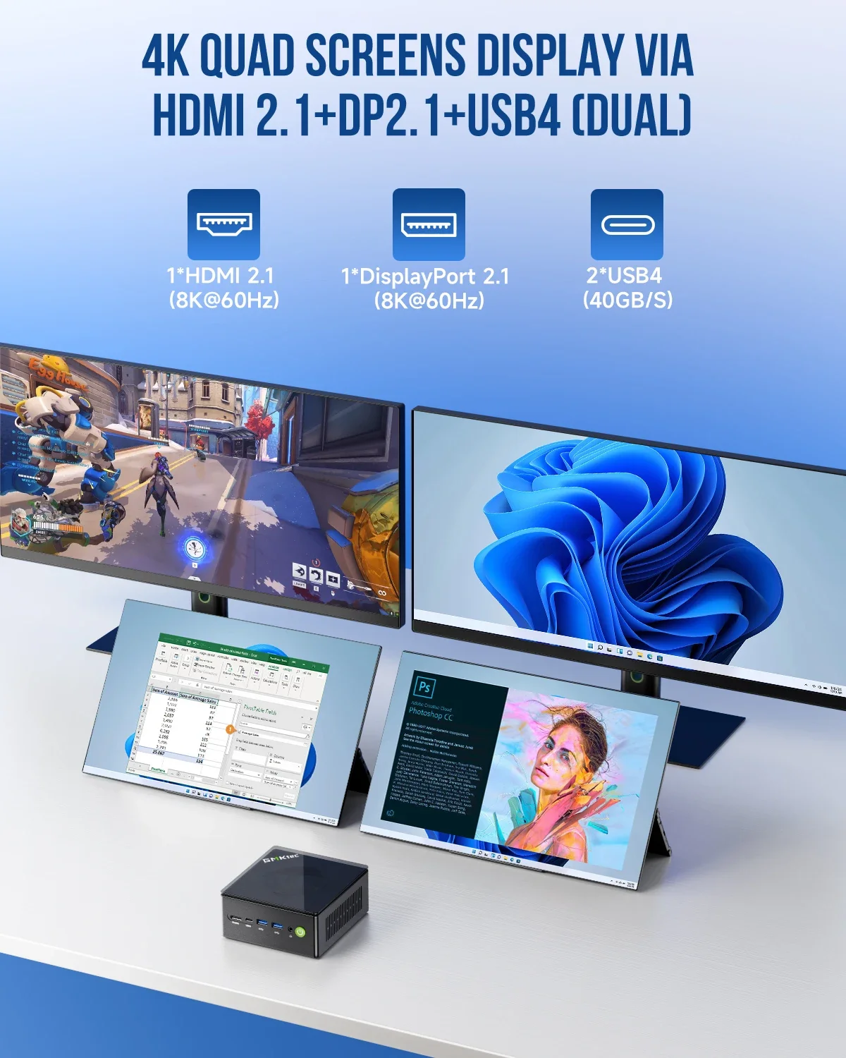 GMKtec K8 Plus Mini PC AMD R7-8845HS NUCBOX Fenêtre 11 Pro AMD Radeon ™     780M Oculink*1(PCIE GEN4*4)) DDR5 5600MHz
