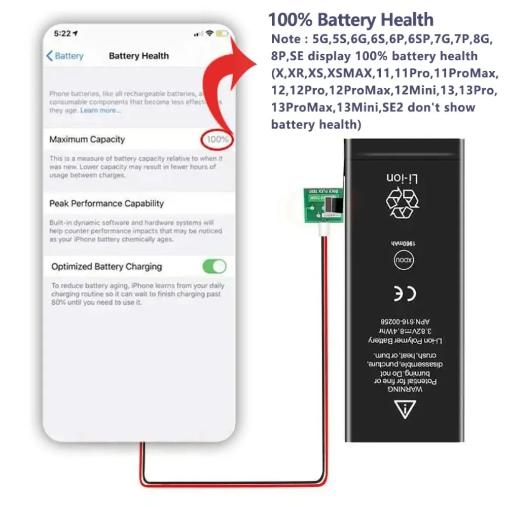 Batería de 0 ciclos de alta calidad para iPhone 5 5S 5C 6 6S 7 8 Plus X XR XS 11 Pro Max 7 8 Plus para iPhone 7 iPhone 6s plus