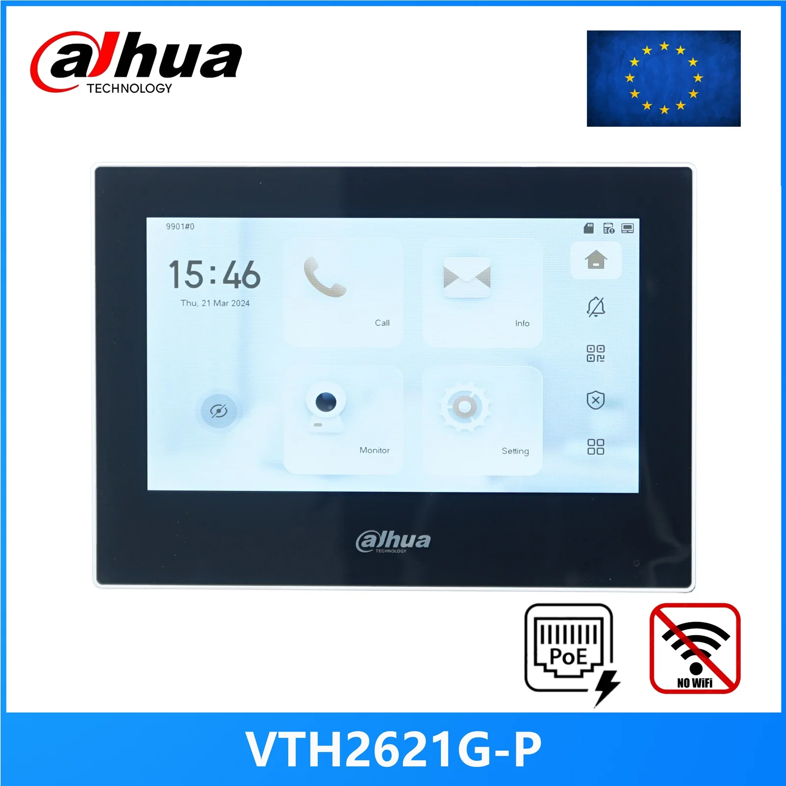 Dahua VTH2621GW-P / VTH2621G-P 802.3af PoE 7 Zoll Touch-Innenmonitor, Türklingelmonitor, Video-Gegensprechanlage, integrierte 32 GB SD-Karte