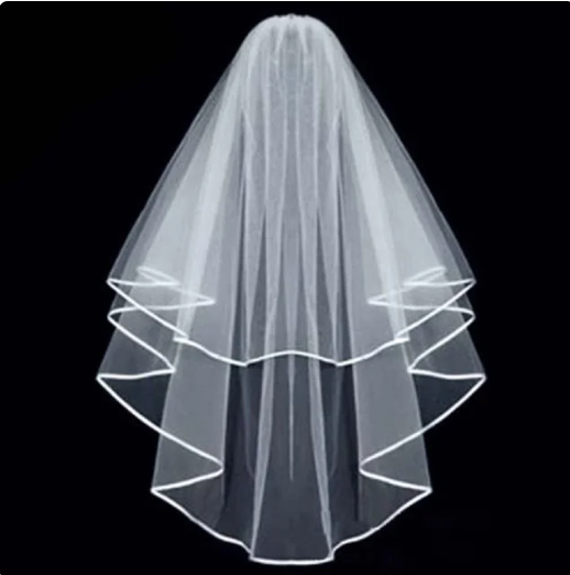 Véus de casamento de duas camadas com pente curto tule véu de noiva arco contas fita borda acessórios de casamento