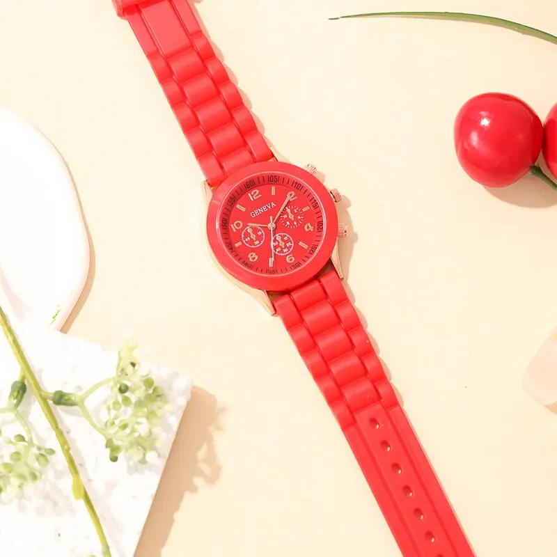 Reloj mujer 2023ファッション女性時計エレガントな赤いシリコンクォーツ時計レディース時計ギフト女の子向け