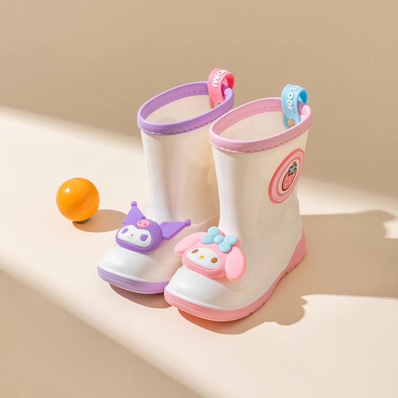 Sanrio botas de chuva infantis genuínas, botas de chuva fofas de desenho animado para meninas, sapatos antiderrapantes com cola