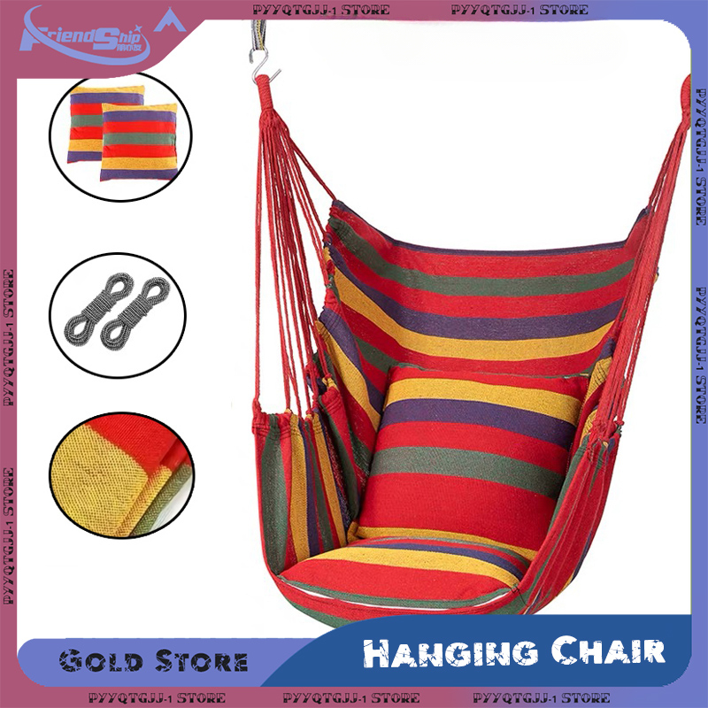 Hamaca para acampar al aire libre, silla hamaca portátil a rayas, columpio de cuerda colgante para hamaca interior, columpio, silla colgante