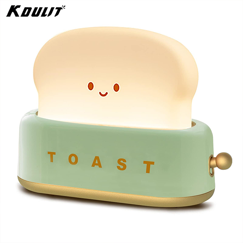 Rechargeable Cute Toaster Night Light - Toast Shape Bedside Lamp with Smile Face,Dimmable Desk Decor,Bedroom,Living Room,Gift