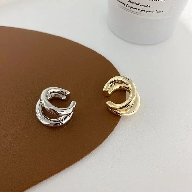 Piercing falso para mujer y hombre, aretes de doble círculo, puños Vintage de hip hop, accesorios para las orejas, moda coreana