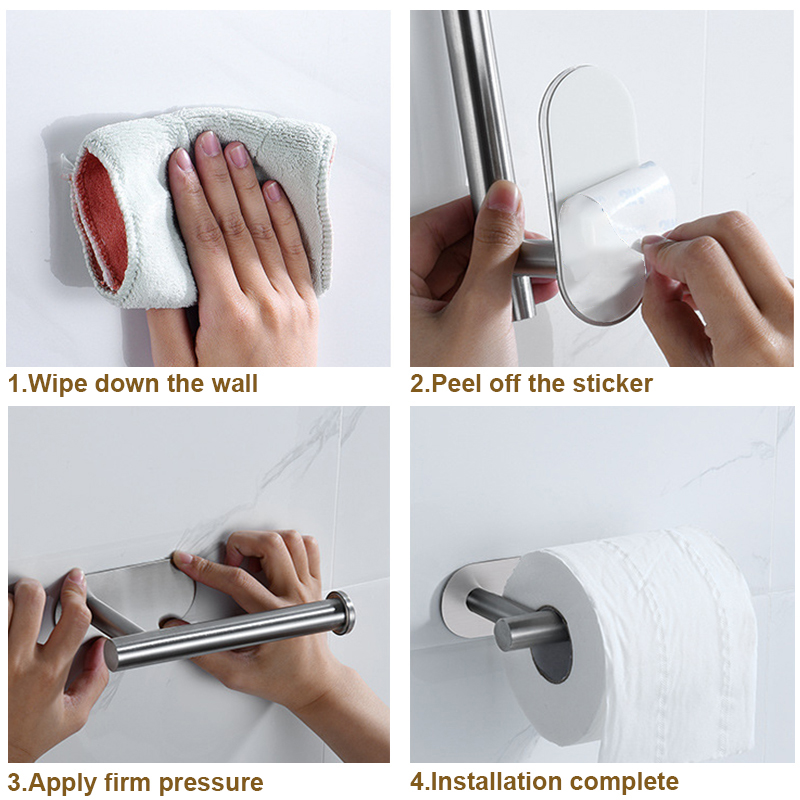 Soporte para papel de cocina de acero inoxidable para baño, cocina, sin perforaciones, montaje en pared, rollo de toalla, estante de almacenamiento para inodoro autoadhesivo