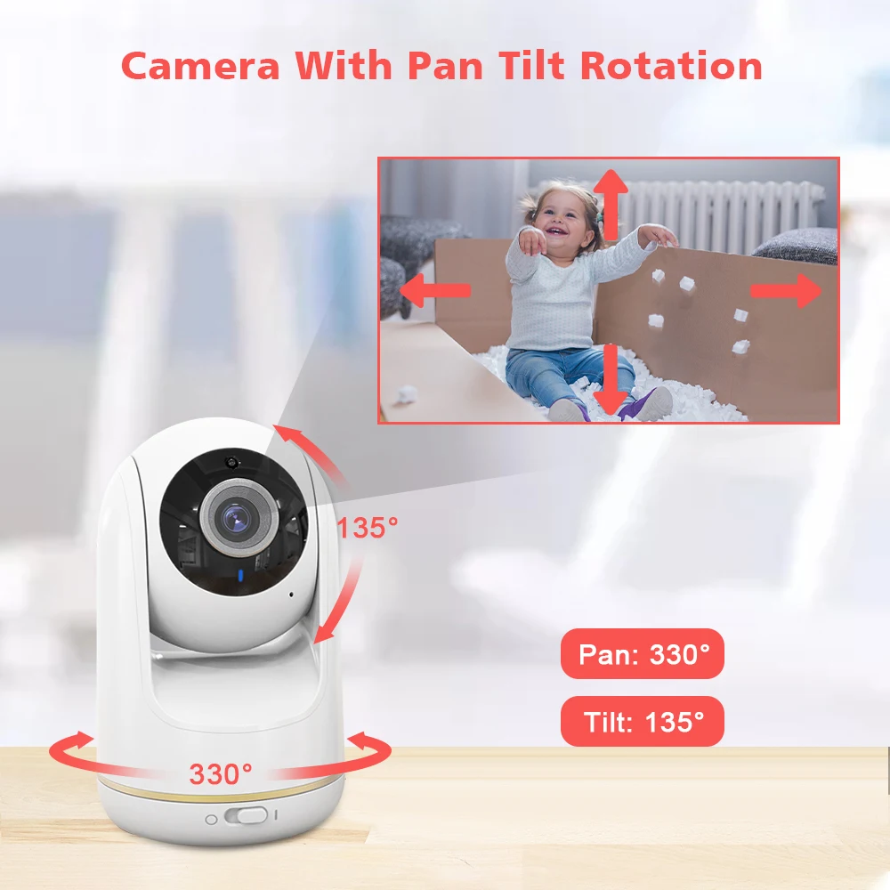 Monitor de bebé VB803 Pantalla más grande de 5 pulgadas 720P con cámara 330 °   Sartén 135 °   Cámara de niñera con visión nocturna y audio bidireccional con zoom 3X inclinable