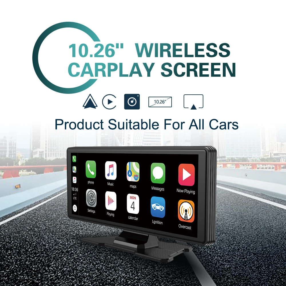 Universele 10.26 "Draagbare Carplay Android Auto MP5 Auto Speler Touchscreen Draadloze Auto Stereo USB BT AUX Achteruitrijcamera autoradio