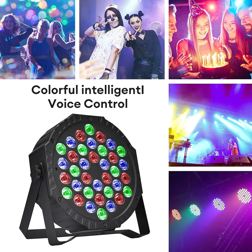 ไฟ LED 36ดวงสำหรับเวทีแบบแบน DMX512 RGB เอฟเฟกต์ไฟดิสโก้งานปาร์ตี้งานแต่งงานบาร์คลับของตกแต่งด้วยเสียงโคมไฟกระตุ้น