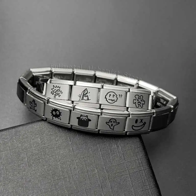 イタリアブレスレットステンレス鋼モジュール 9 ミリメートルパーソナライズされたジュエリーチェーンミニマリストラインパターンかわいい面白いカスタム男性のための