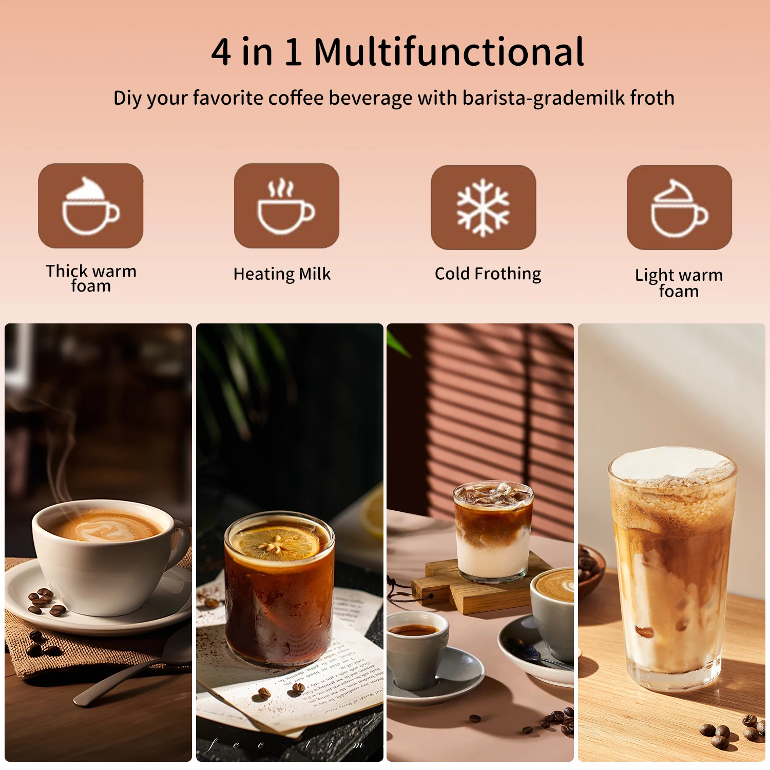 Montalatte elettrico 350ML Macchina per schiuma di latte per caffè Cappuccino Latte 4 in 1 Montalatte automatico per schiuma calda e fredda