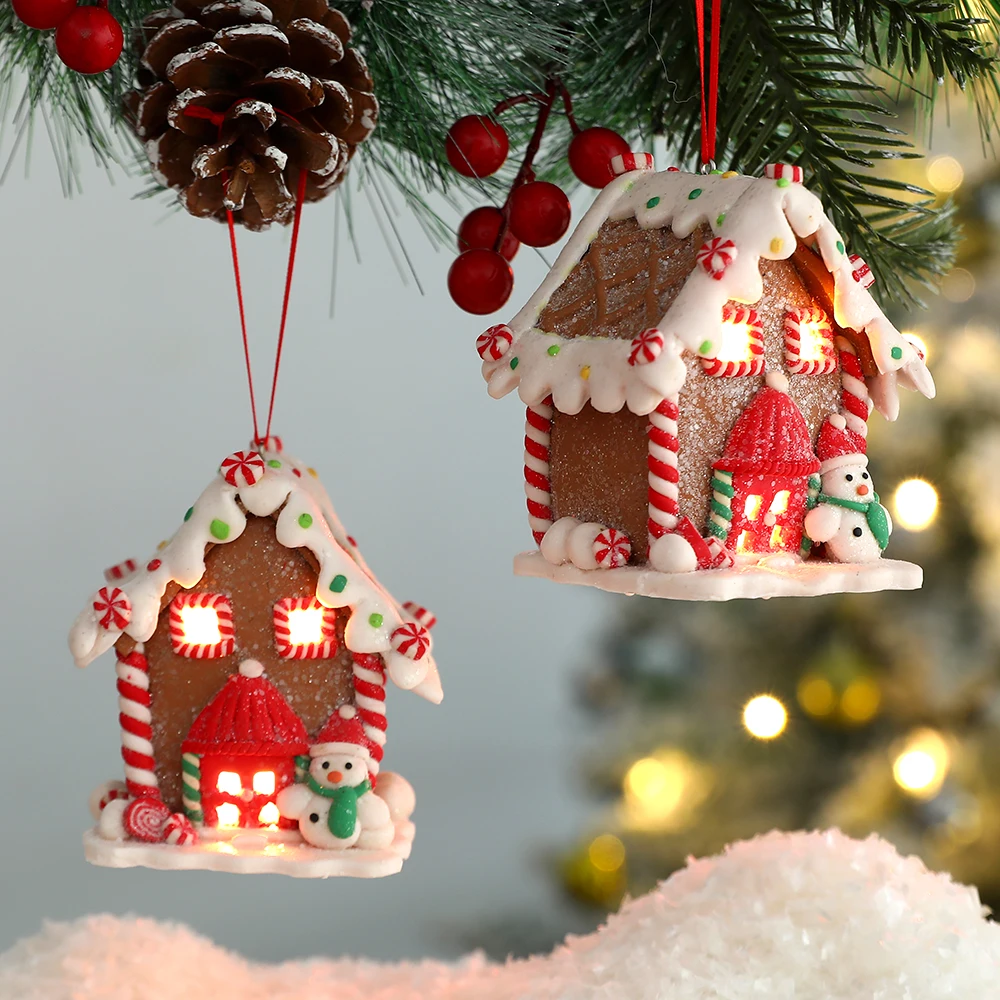 Weihnachten Thema LED Anhänger Schneemann Lebkuchen Santa Claus Licht Haus Weiche Keramik Hängen Baum Hause Neue Jahr Party Dekoration