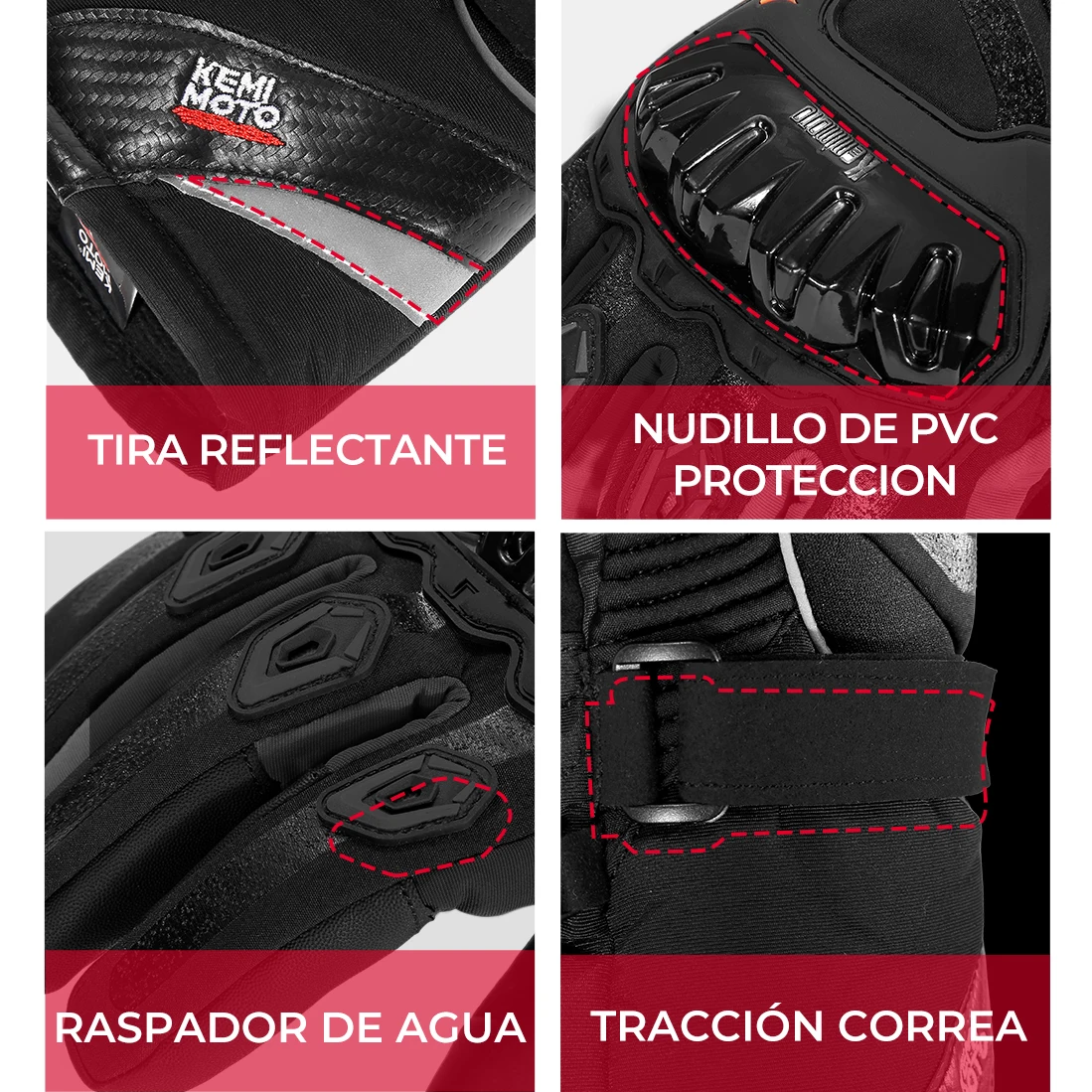KEMiMOTO 2KP Certificación CE Guantes de moto Invierno Otoño Guantes de moto negros Pantalla táctil cálida Guantes impermeables a prueba de viento Protección de carcasa dura para Motocross ATV UTV