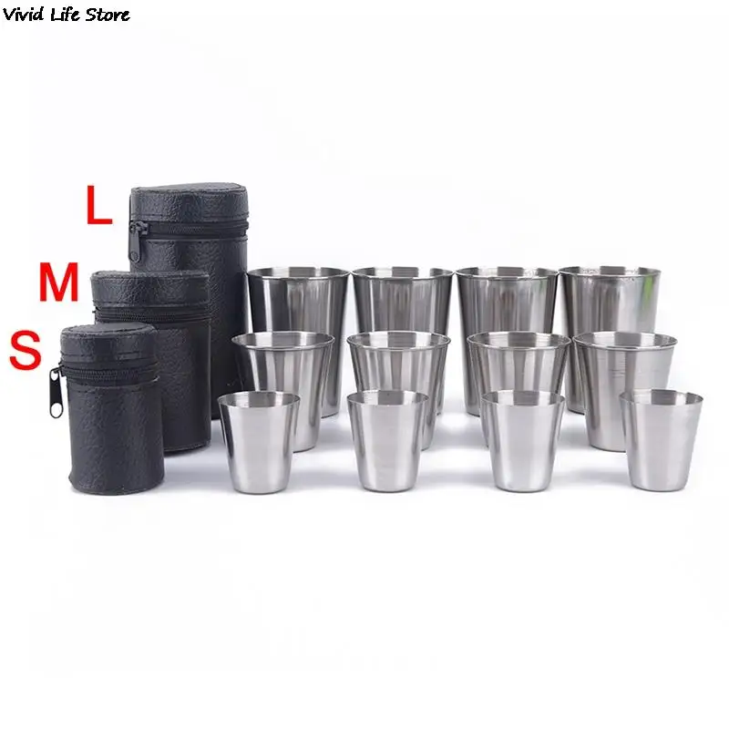 Cắm Trại Ngoài Trời Cốc Bộ Đồ Ăn 30Ml/70Ml/Du Lịch 170Ml Cốc Bộ Đồng Hồ Thép Không Rỉ Cốc Tập Uống cà Phê Trà Bia Với Ốp Lưng
