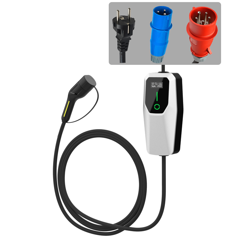Carregador ev tipo 2 32a/16a veículo elétrico wallbox 3.5kw 7kw caixa de carregador portátil controlador evse carregamento plugue cee