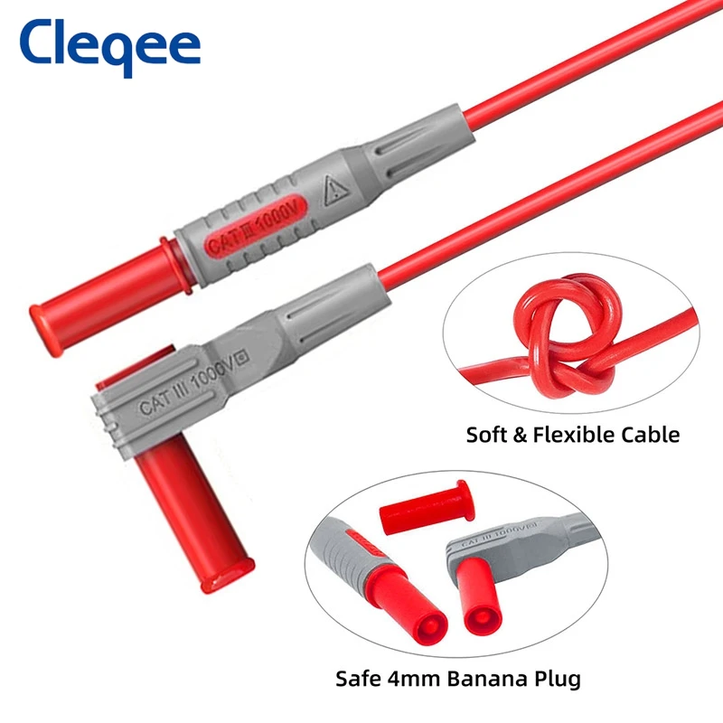Cleqee P1308B Kit de cables de prueba para multímetro, 18 Uds., con agujas reemplazables, pinzas de cocodrilo, conector Banana de 4mm para probar el juego de Clips de gancho
