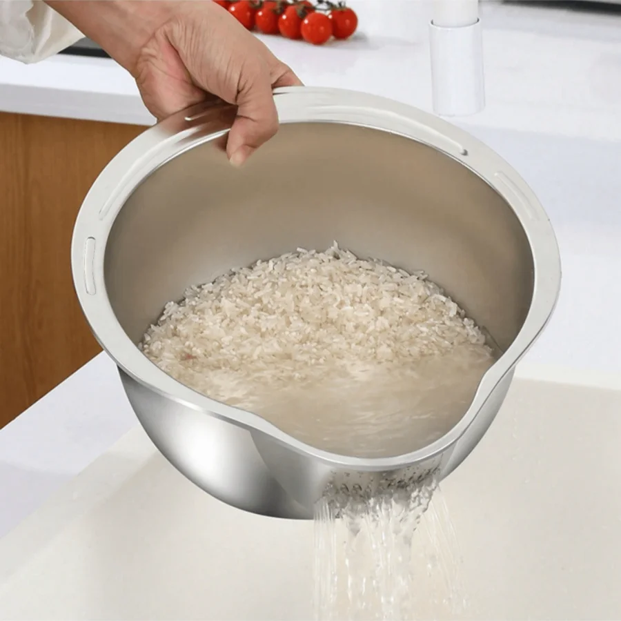 Rice Vegetable Washing Basket Strainer Stainless Steel Bowl Tray Wash Basin Accessories Drain Basket for Kitchen