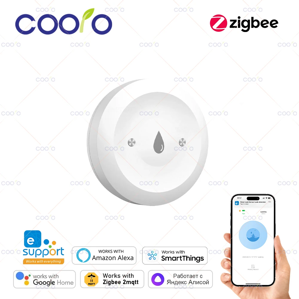 Ewelink zigbee inteligente sensor de água detector de vazamento de inundação monitoramento remoto para cozinha/banheiro suporte assistente casa zigbee2mqtt