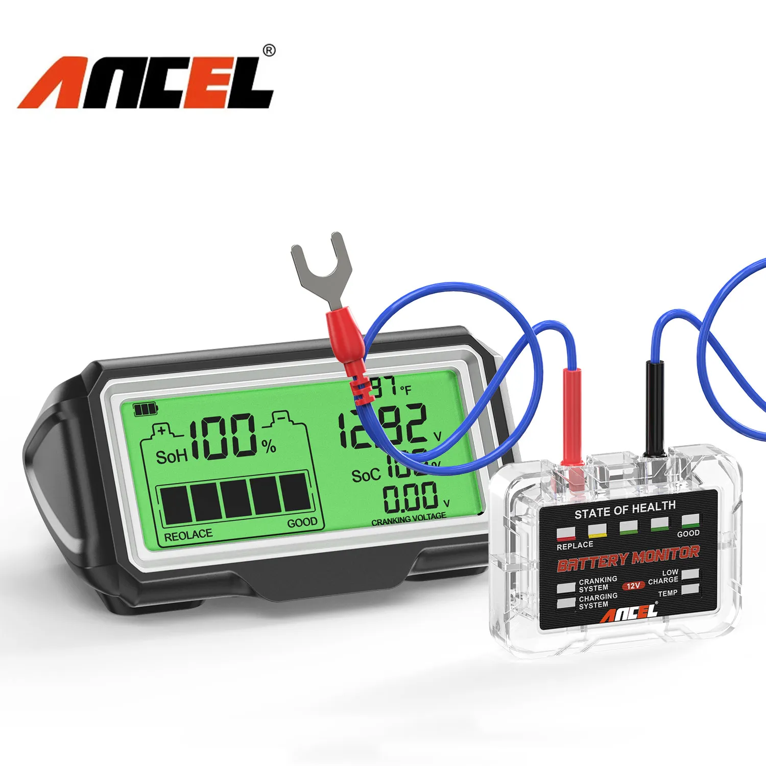 ANCEL BM200 PRO 12V probador de capacidad de batería de coche Monitor pantalla LED impermeable SOH SOC analizador de salud de batería herramientas de prueba automática