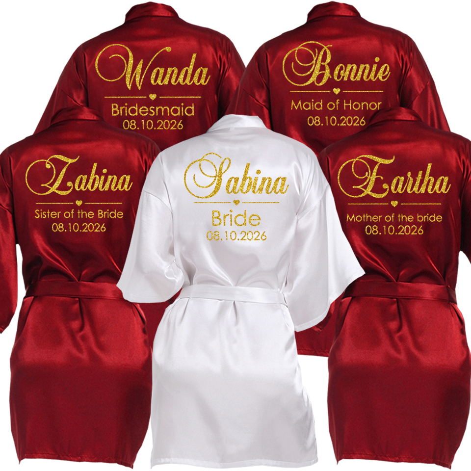 Aangepaste naam datum bruiloft badjas faux zijde bruids gewaad bruid bruidsmeisje bruiloft gewaden vrouw vrijgezellenfeest